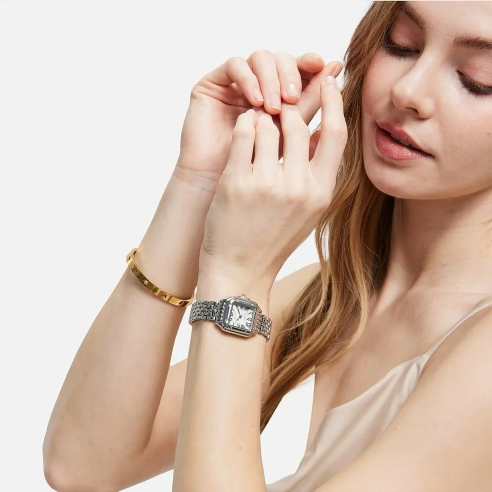 Panthere Classic Rectangle Stainless Steel Gold Watch